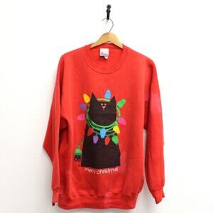 Vintage Christmas Cat Sweatshirt XL